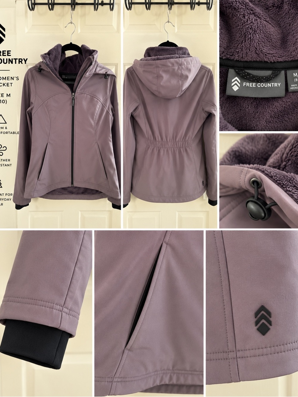Free Country Women’s M 8-10 Mauve Fleece Lined Hooded Softshell Jacket